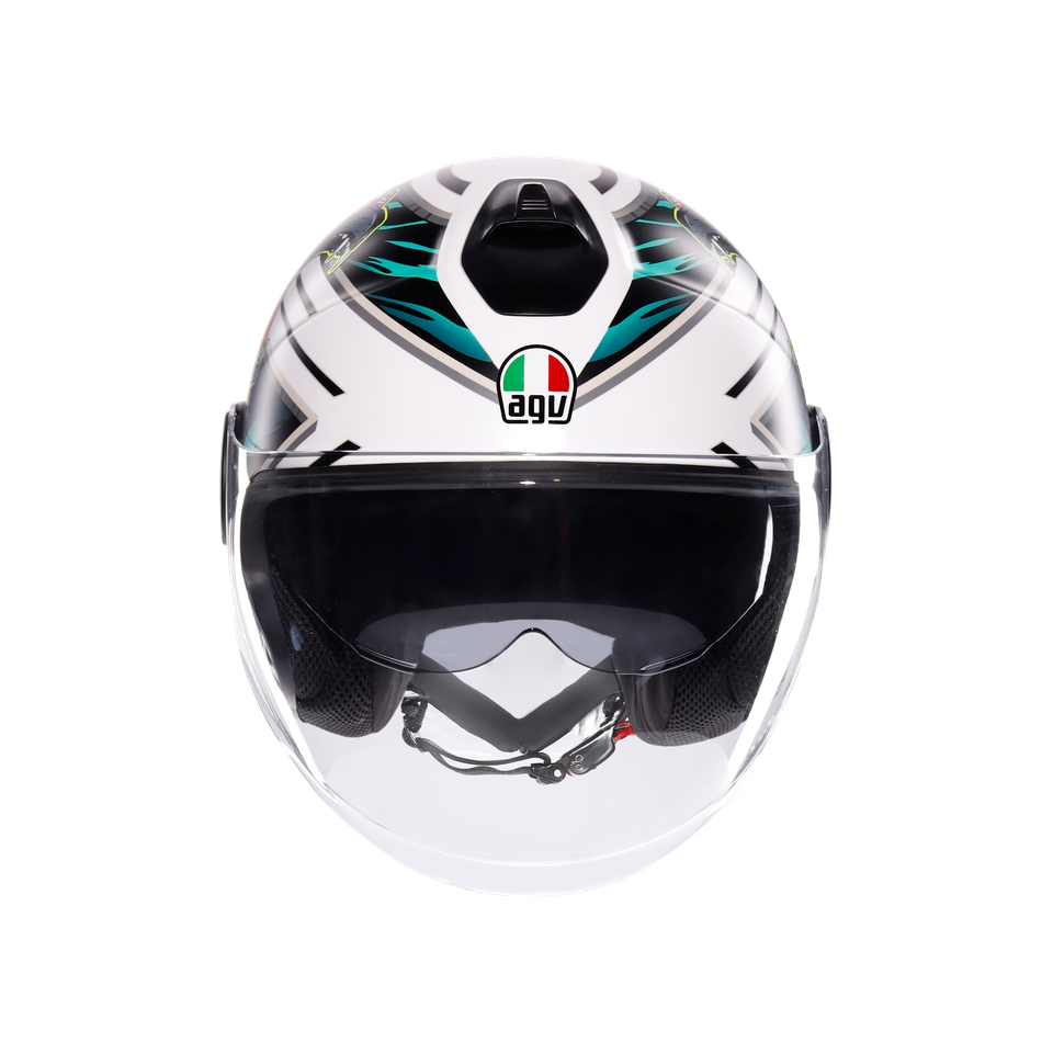 ETERES GHEPARD MATT WHITE/BLACK/GREEN - MOTORBIKE OPEN FACE HELMET E2206