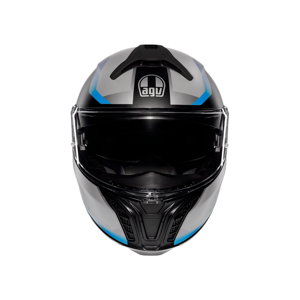 TOURMODULAR STRAY MATT BLACK/GREY/BLUE - MOTORBIKE FLIP UP HELMET E2206