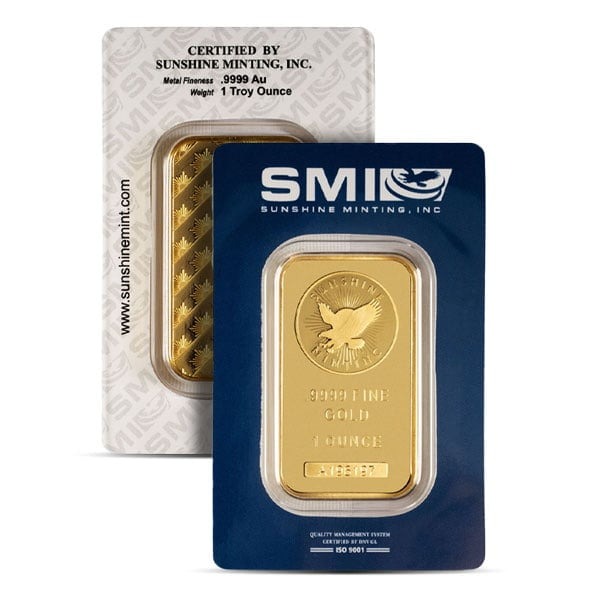 Sunshine Mint Gold Bar (MintMark SI), 1 Troy Ounce, .9999 Pure in Assay Package