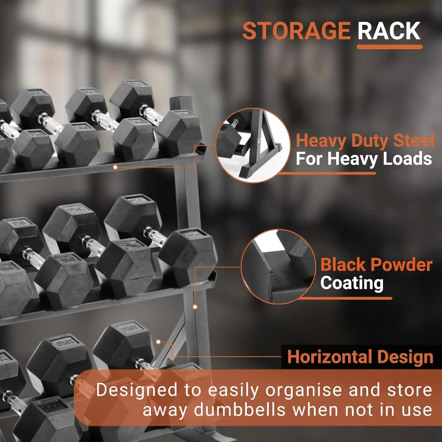 350 lbs Hex Dumbbell Set with Rack, 5-50 lbs Pairs - Rubber Coated Iron Weights for Home Gym, Strength Training & Muscle Building