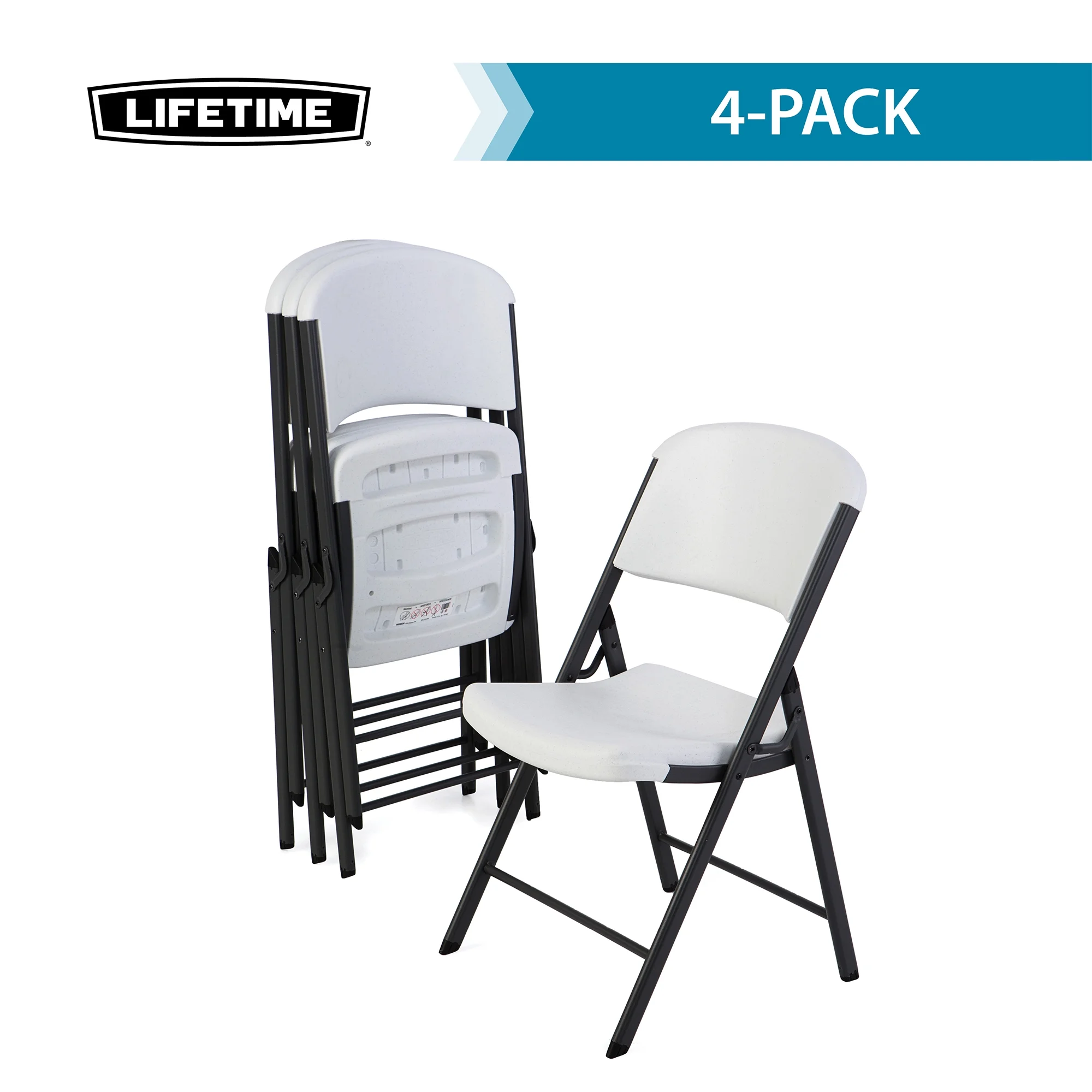 Lifetime Folding Chair, Indoor/Outdoor Commercial, White Granite, 4 Pack (42804)