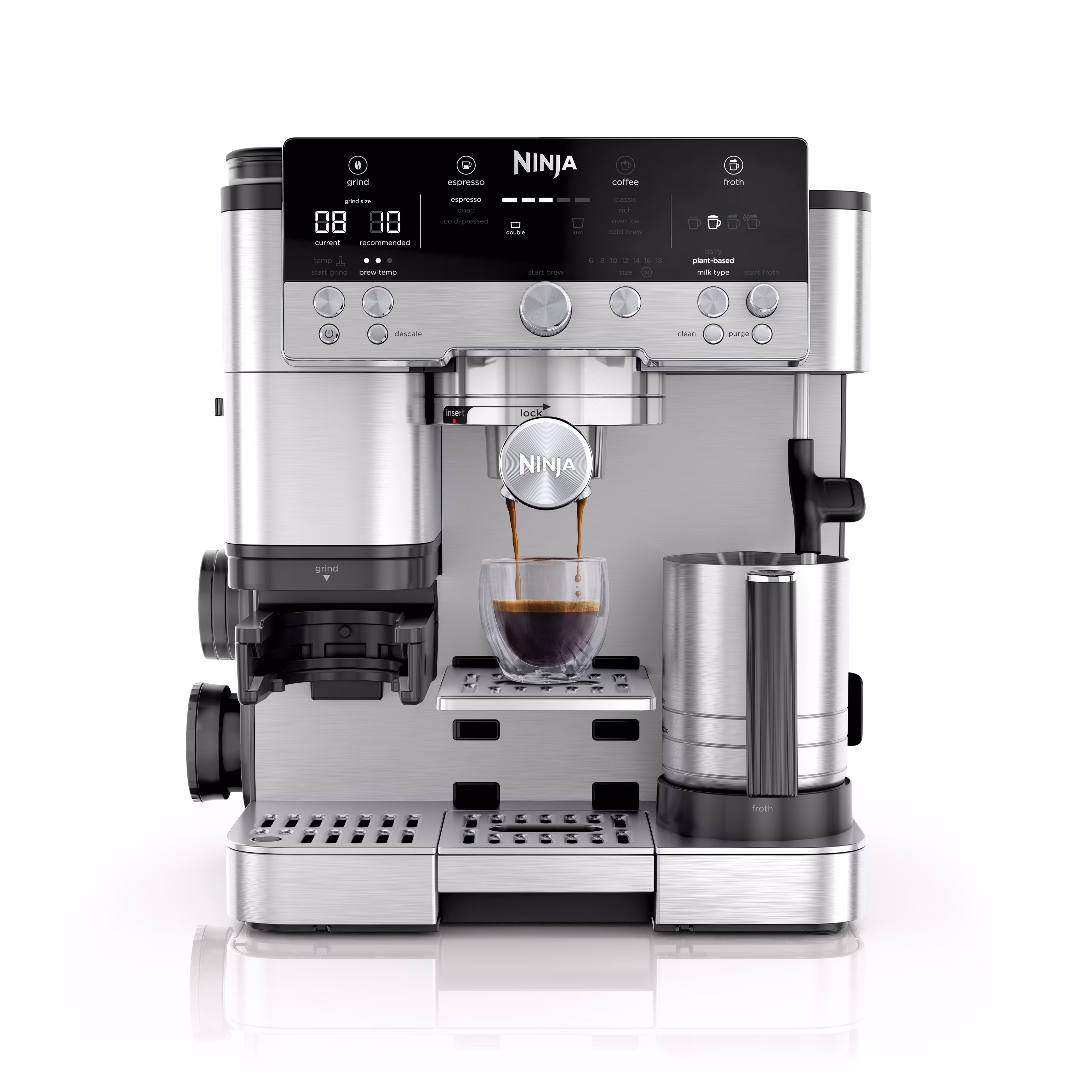 Ninja Luxe Cafe Premier Series, Stainless Steel Espresso Machine and Drip Coffee Maker with integrated Coffee Grinder and Milk Frother, ES601