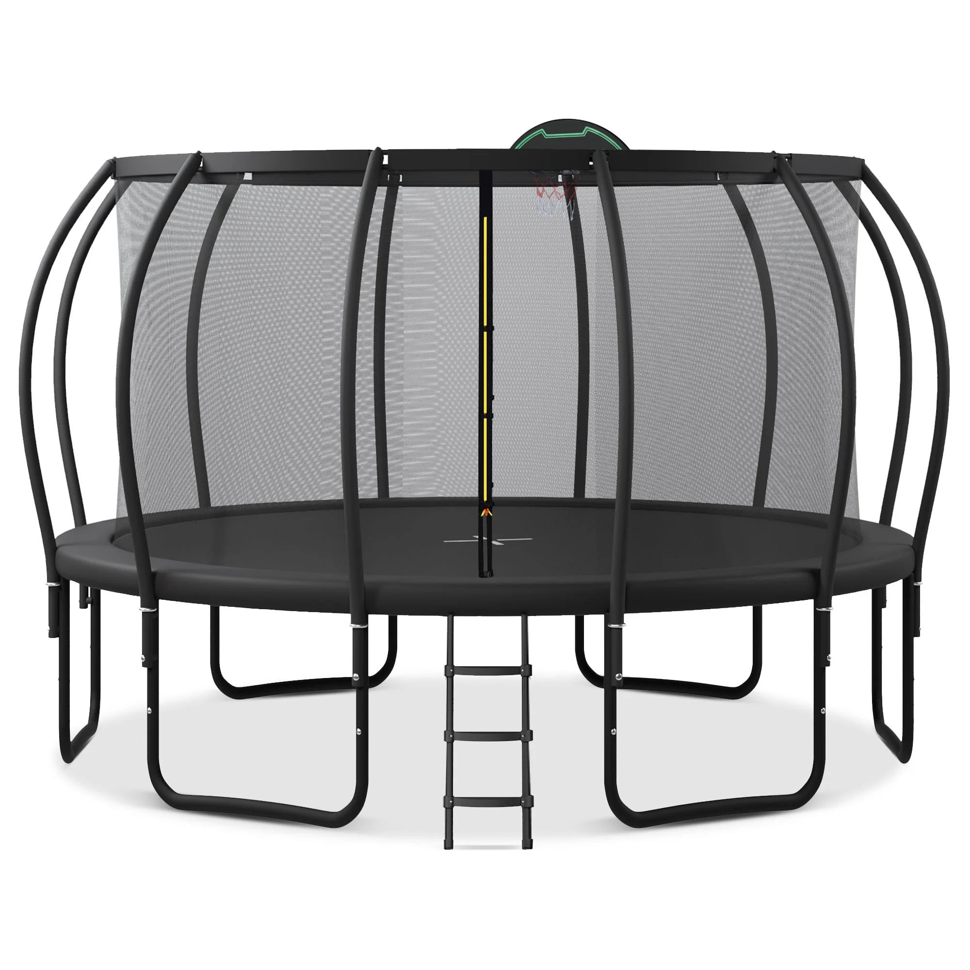 Soges 16FT Trampoline with Basketball Hoop for Kids and Adults Outdoor Trampoline with Ladder and Safety Enclosure Net Pumpkin Trampoline with Curved Poles Heavy Duty Recreational Trampoline 1500LBS