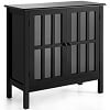 Costway Storage Buffet Cabinet Glass Door Sideboard Console Table Server Gray