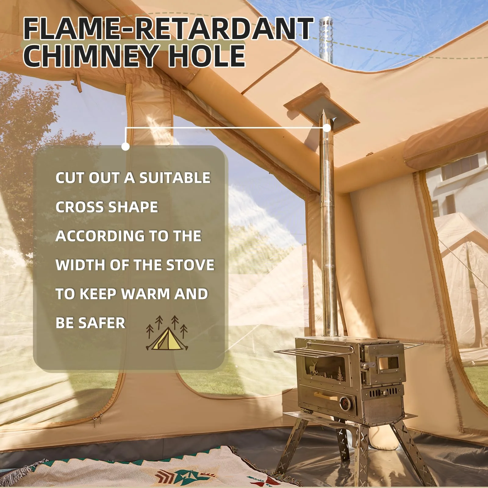 Yoleny 12'x8' Inflatable Tent, 96 SFT Blow Up Tent for Camping, 4 Season Oxford Glamping Tents with Clear Skylight, Pump & Stove Jack