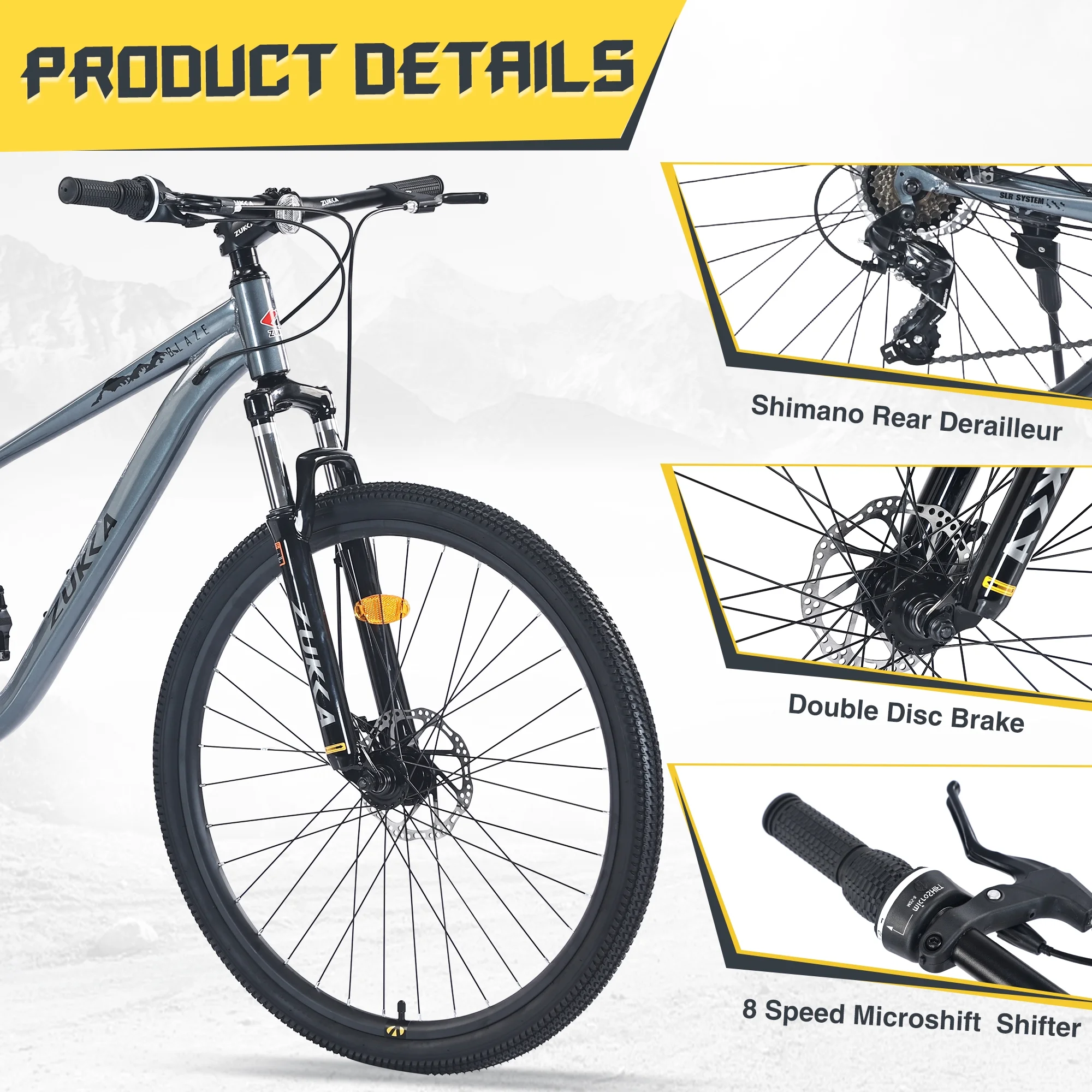 Ambifirner Mountain Bike 29 Inch Men & Women Mountain Bike 8-Speed Adult Bikes, Double Disc Brake, Suspension Fork, High Carbon Steel Frame