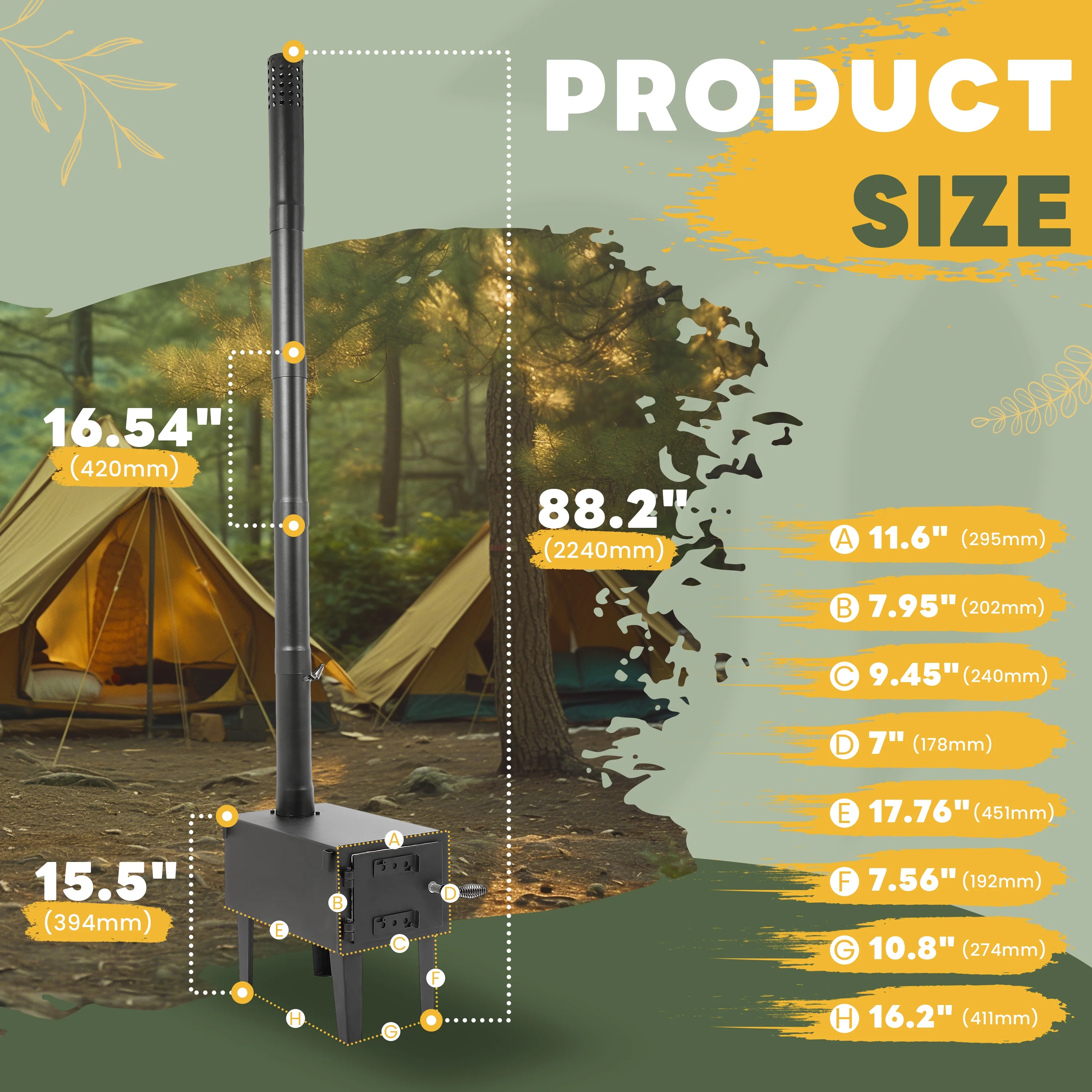 Kojem Wood Burning Stove Tent Camping Stove for Outdoor Cooking Fishing Hiking Travel Portable Heater W/Storable Chimney Pipes