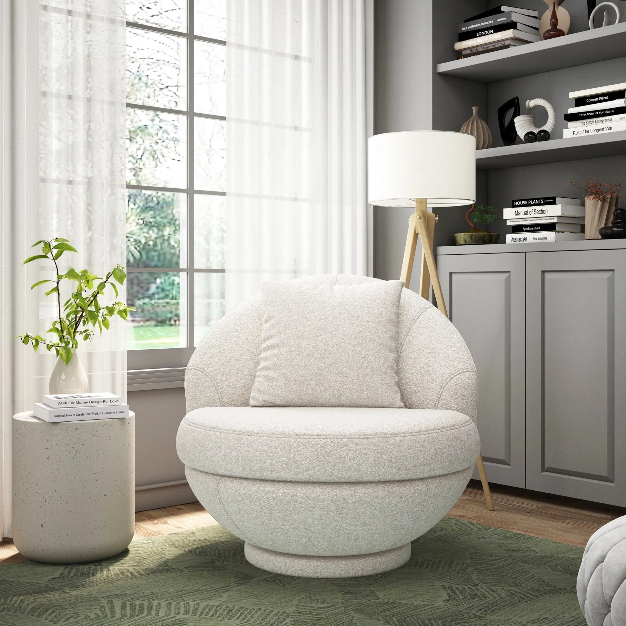 Hillsdale Boulder Upholstered Swivel Storage Chair, Ash White