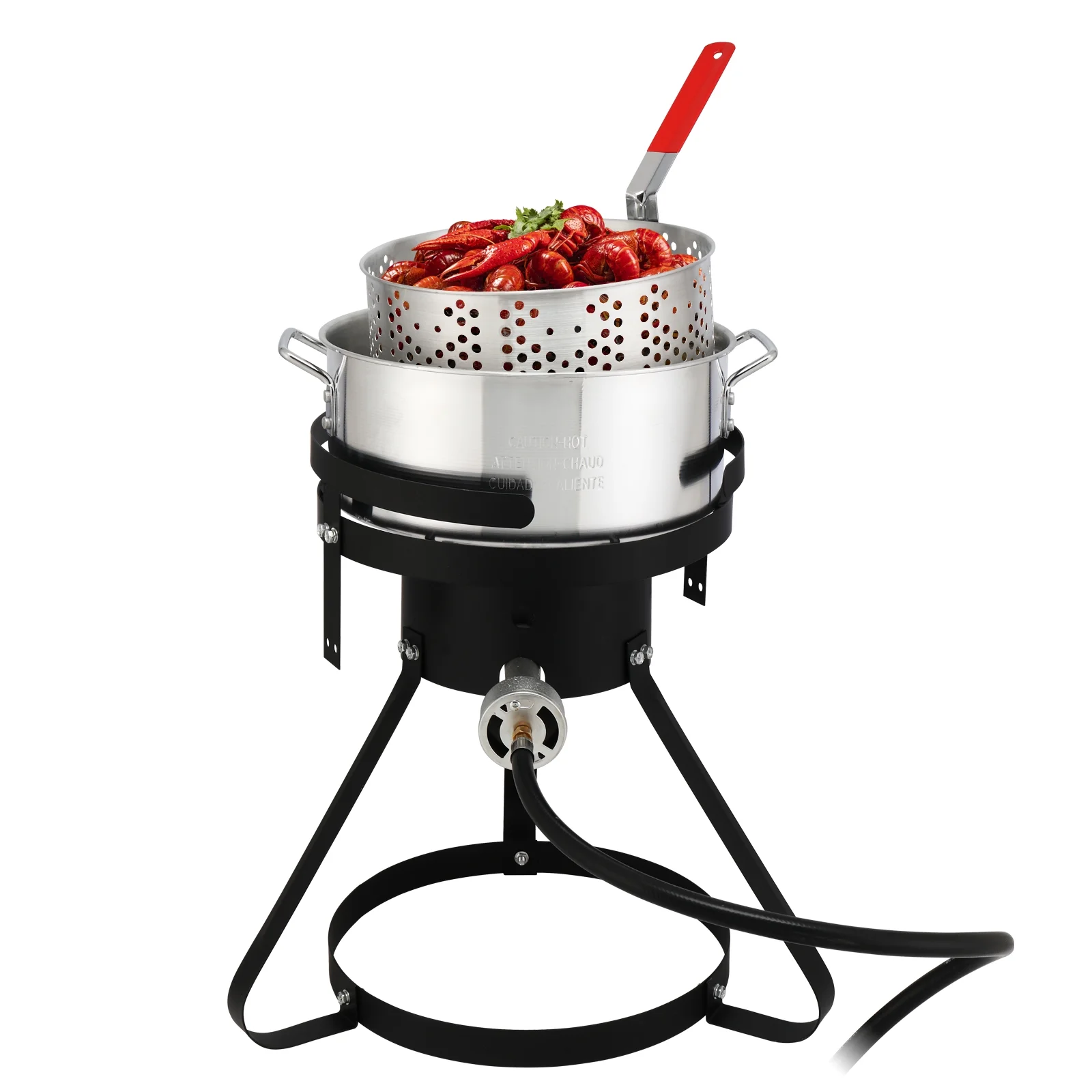 Qiushi 30QT Turkey Fryer Kit with 10QT Fish Pot, 54,000 BTU Outdoor Propane Gas Fryer Cooker, Includes Aluminum Pots, Basket, Poultry Rack, Thermometer for Frying, Boiling, and Seafood Cooking