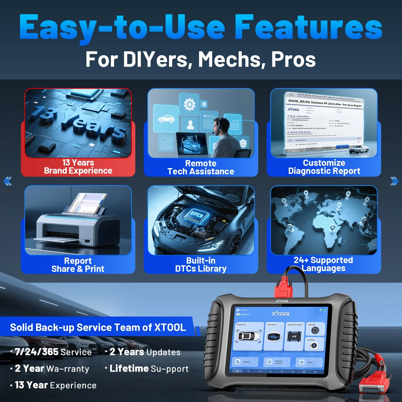 XTOOL X100 Pad 3 Automotive OBD2 Scanner with Bidirectional Control Full System Diagnostic Scan Tool Key Fob Programmer, 38 Services