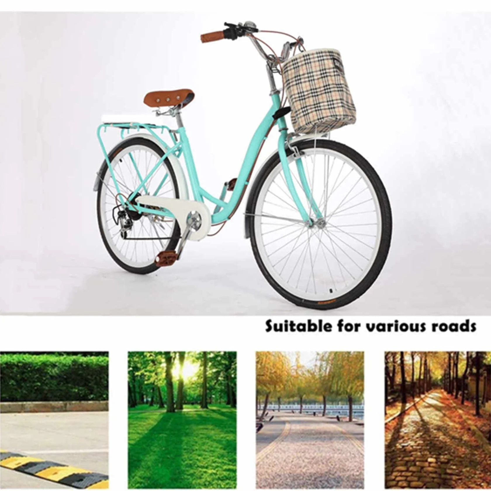 Dinling Shimano 7 Speed Women's City Bike 26 inch Lightweight Beach Cruiser Bike Green