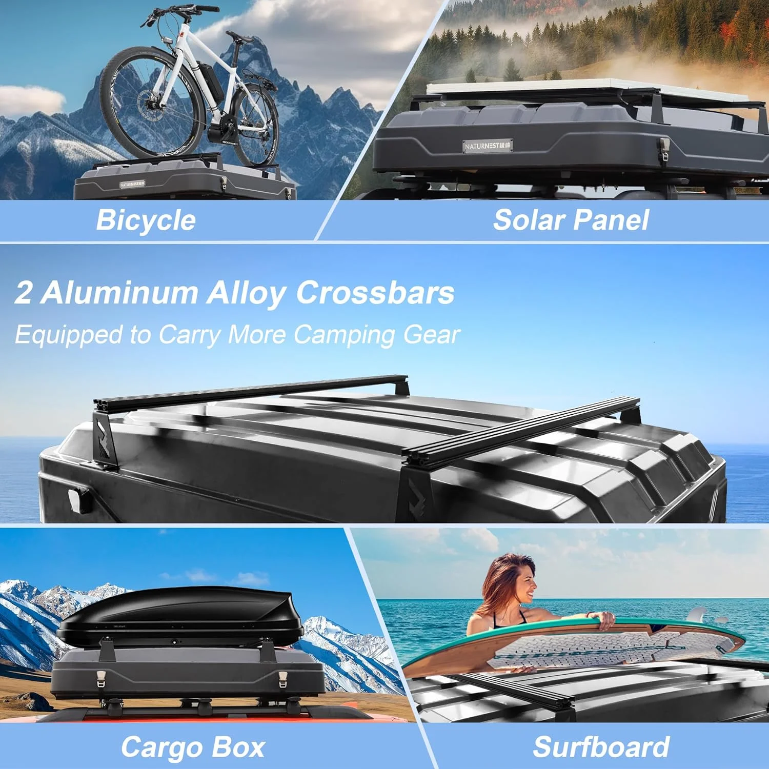 Naturnest Rooftop Tent Hard Shell, Easy Set Up Pop Up Large Tent for 2-3 Person Camping, Waterproof Windproof UV-Resistant Blackout 4 Season Tents for Truck, Jeep, SUV, Van, Trailer - Sirius 1 Plus