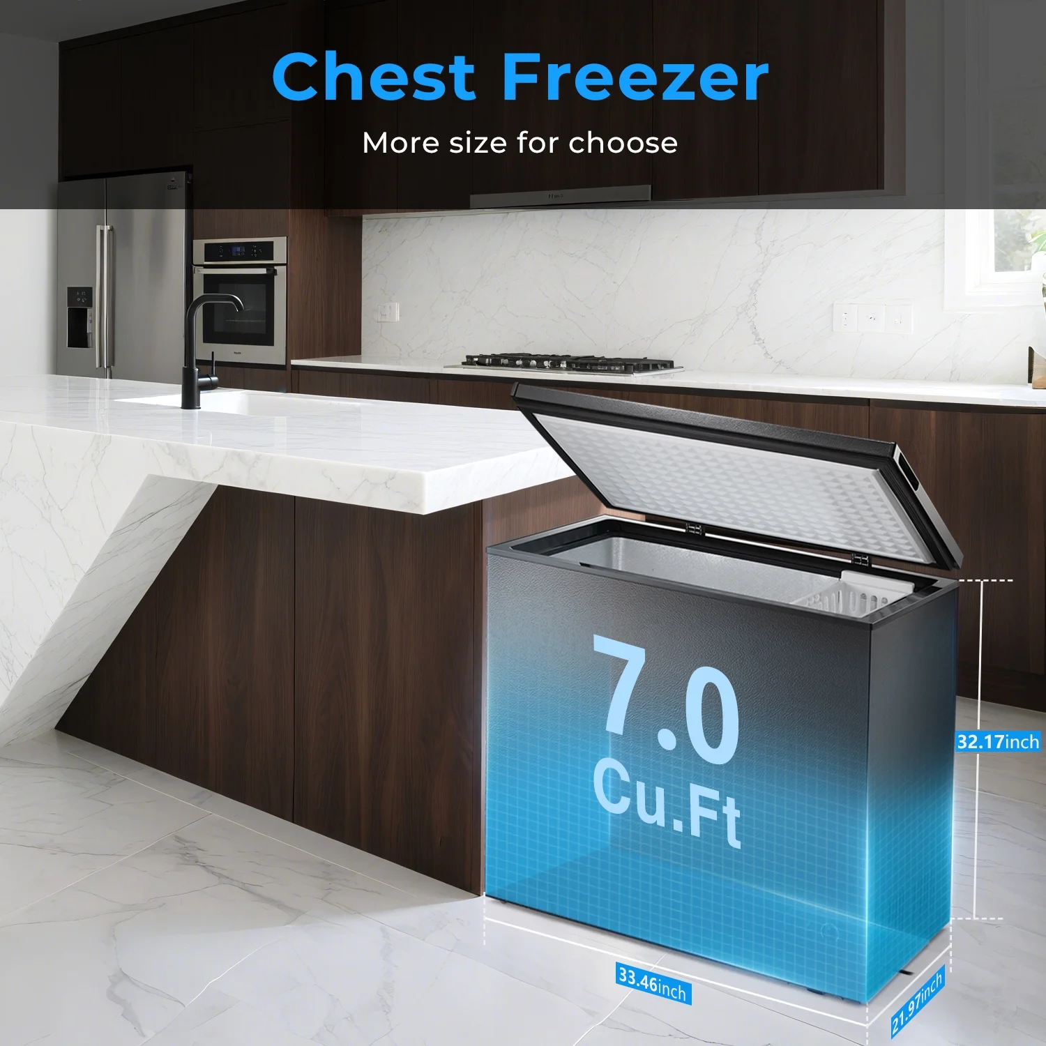 WAA 7.0 Cubic Feet Chest Freezer with 3 Removable Basket, Free Standing Top Open Door Compact Deep Freezer with Adjustable Temperature for Home/Kitchen/Office/Garage/Bar (7.0 Cu.Ft, Black)