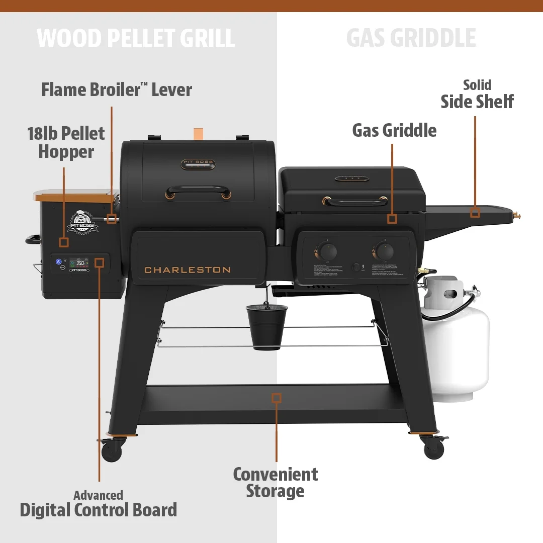 Pit Boss Charleston 1000 Sq in Pellet Grill/Gas Griddle Combo �C Onyx Series